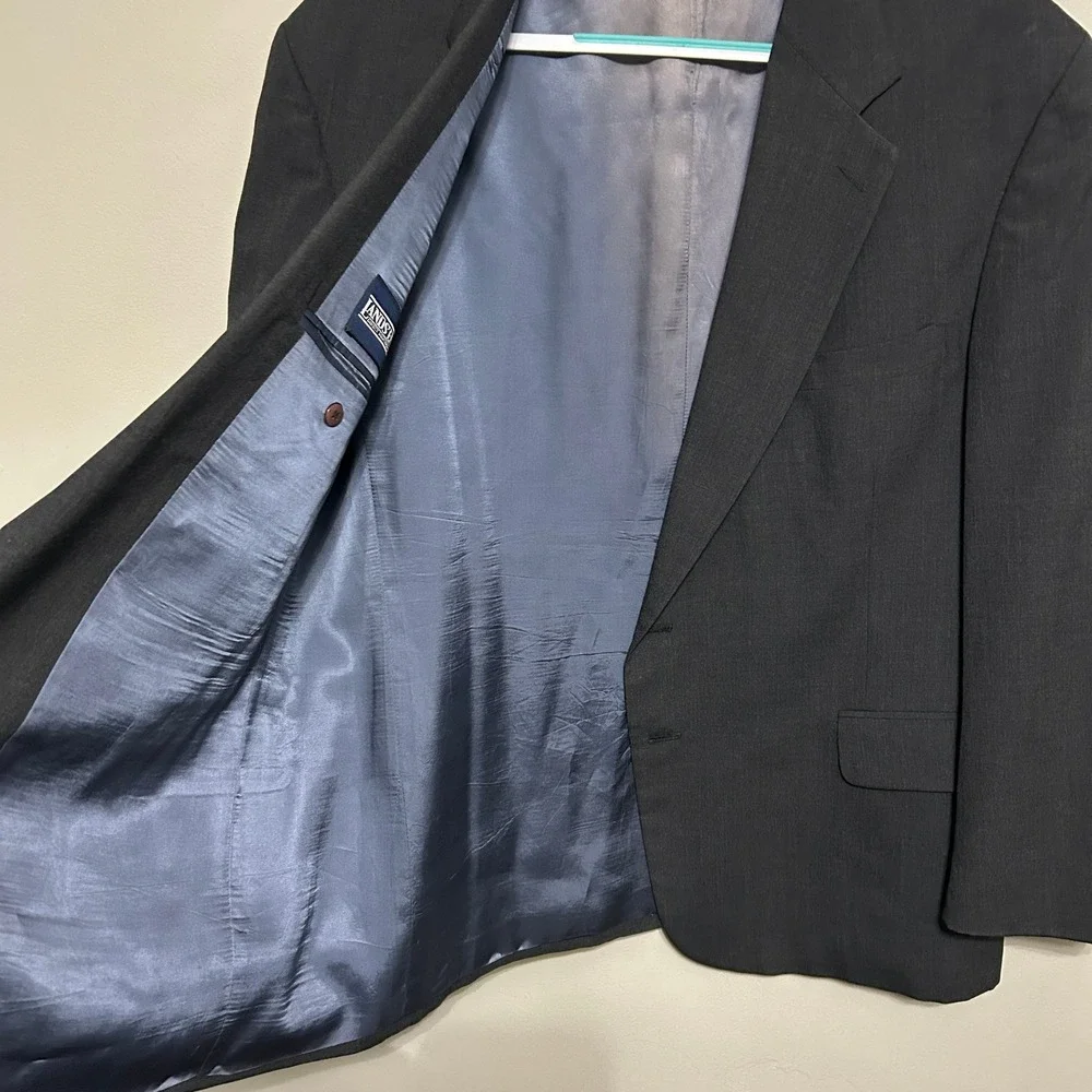 Lands End Blazer Mens 48R Charcoal Grey Two Button Jacket USA Preppy Old Luxury